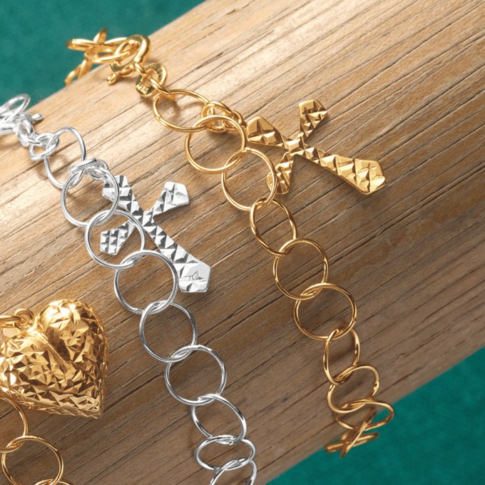 Charm Bracelet, Gold over Sterling Silver, large