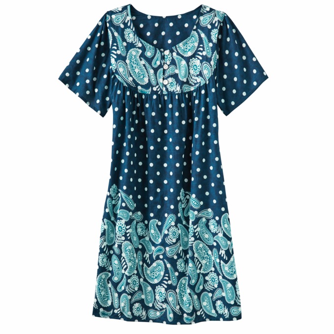 Border Print Patio Dress, Teal Paisley, large