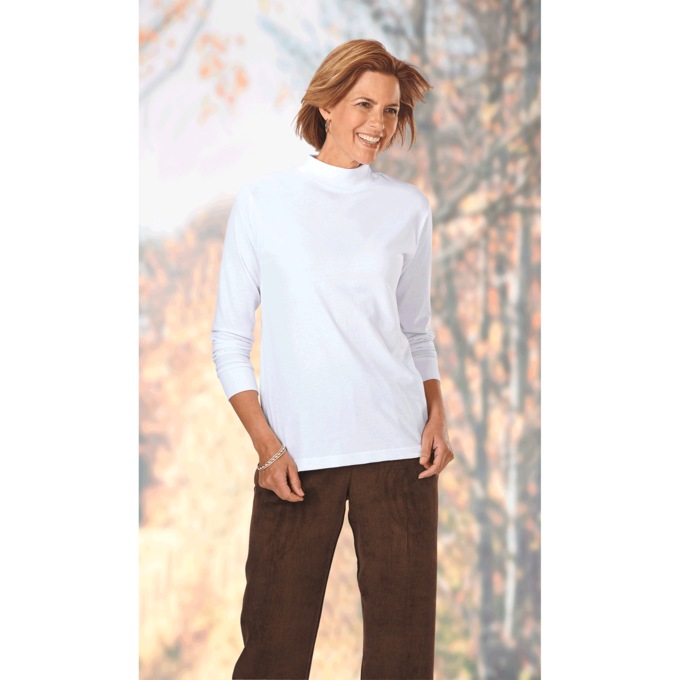 Long-Sleeve Mock Neck Top, , large