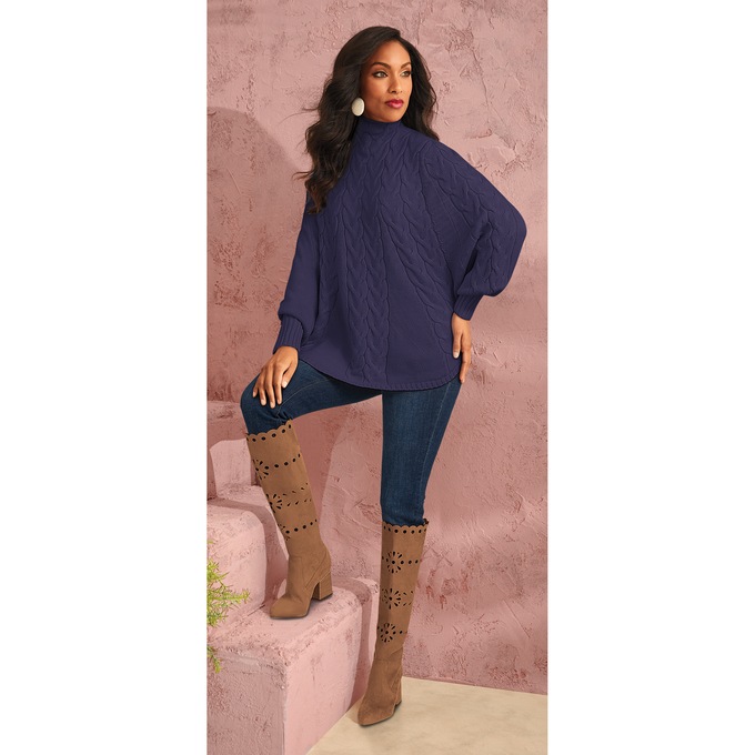 Denise Cable Poncho Sweater, , large