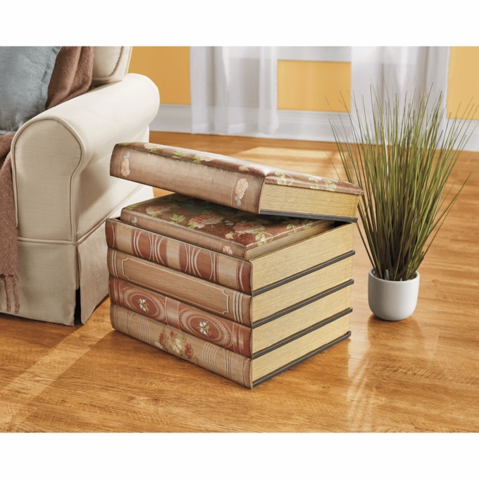 Set of 2 Romantic Floral Book Nesting Ottomans, , large