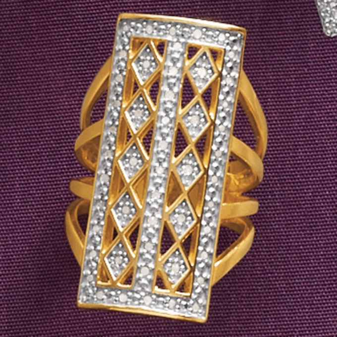 Diamond Vintage Rectangle Ring, , large