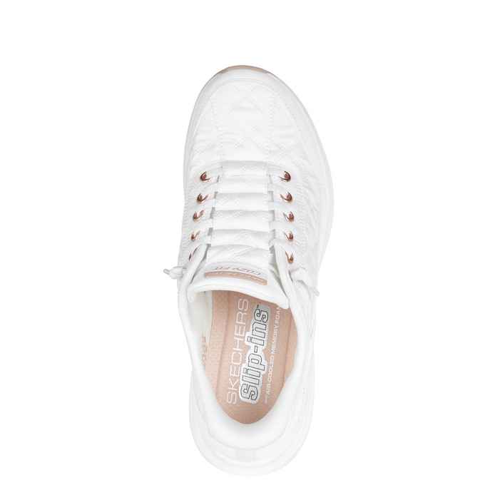 Skechers Women's Slip-Ins Contour Foam Golden Hour Shoe with No-Tie Bungee Laces, White Rose Gold, large
