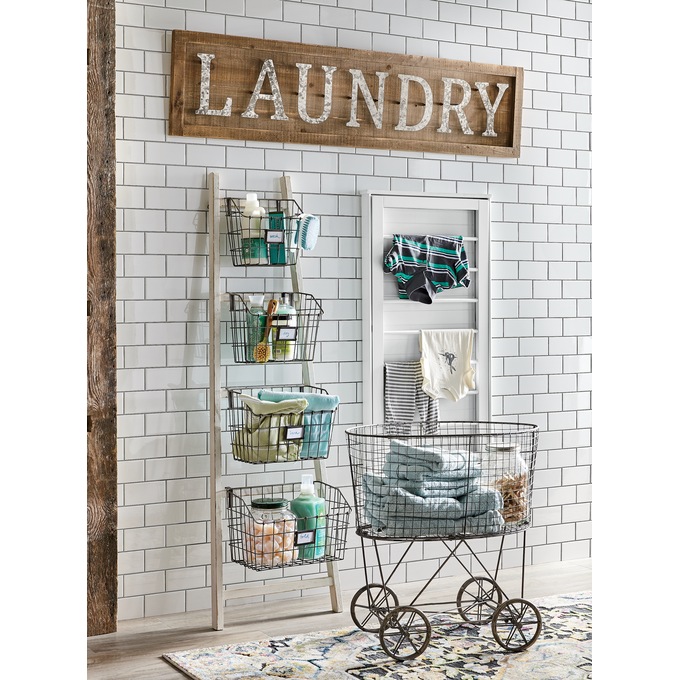 Vintage-Style Rolling Laundry Cart, , large