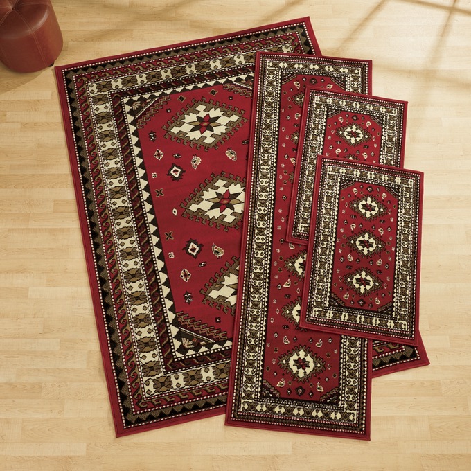 4-Piece Tres Rug Set, Red, large