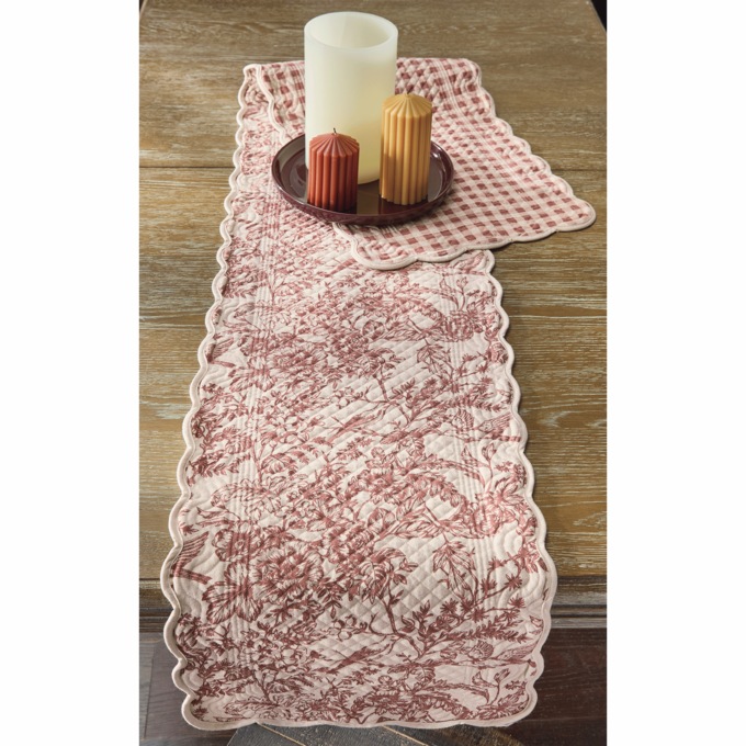 Gingham and Toile Quilted Runner, , large
