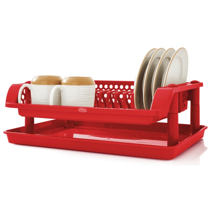 Ginny's Single-Tier Dish Rack with Tray, Delicious Red, large