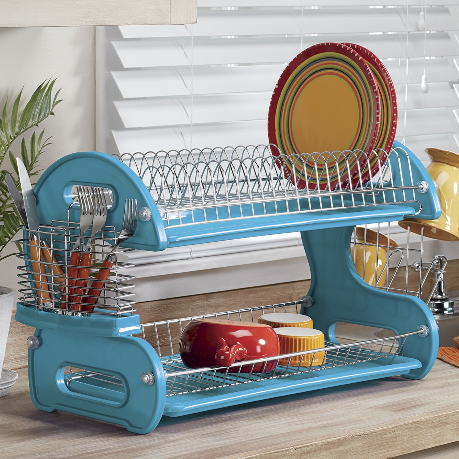 2 Tier Large Dish Drying Rack with Drip Tray, Detachable Dish