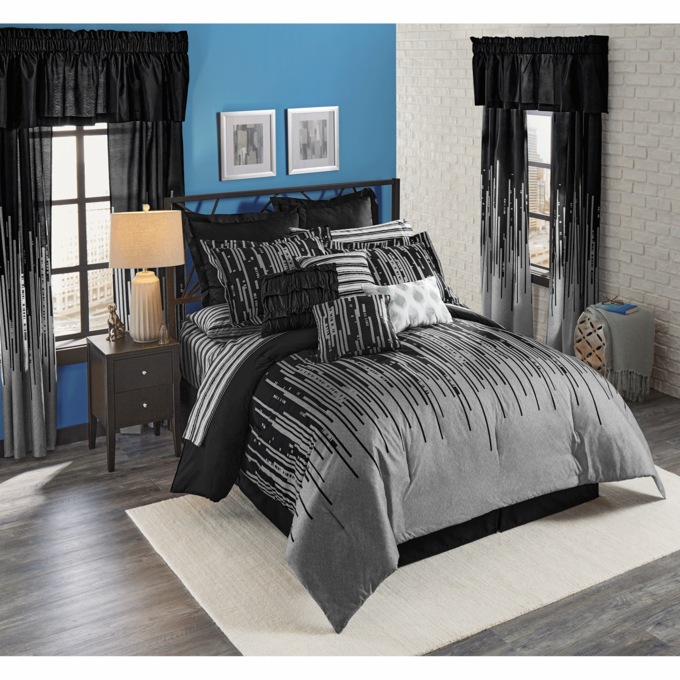 Gilda 30-Piece Complete Comforter and Curtain Set with 2 Coordinating Sheet Sets, Silver, large