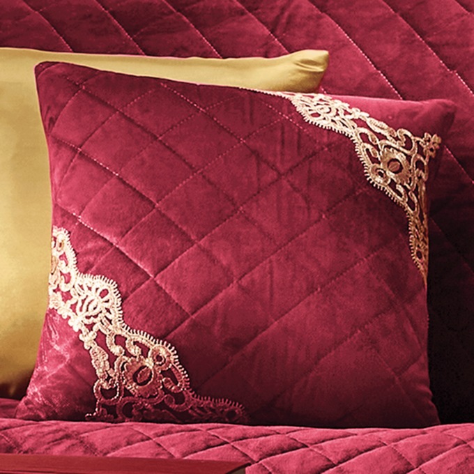Quilted Velvet Pillow Cover, Cherry, large