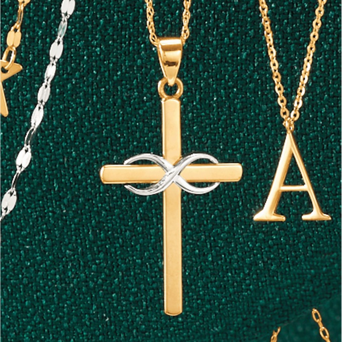 10K Gold Two-Tone Cross Eternity Pendant, , large