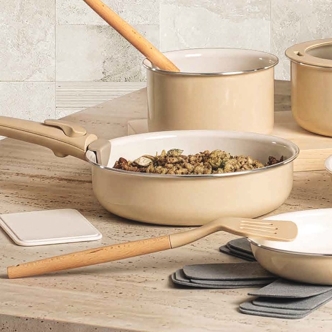 Gotham Steel 18-Piece Detachable Handle Cookware Set, Beige, large