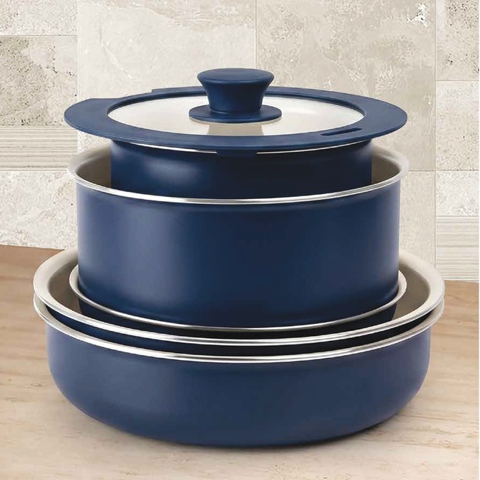 Gotham Steel 18-Piece Detachable Handle Cookware Set, Navy, large