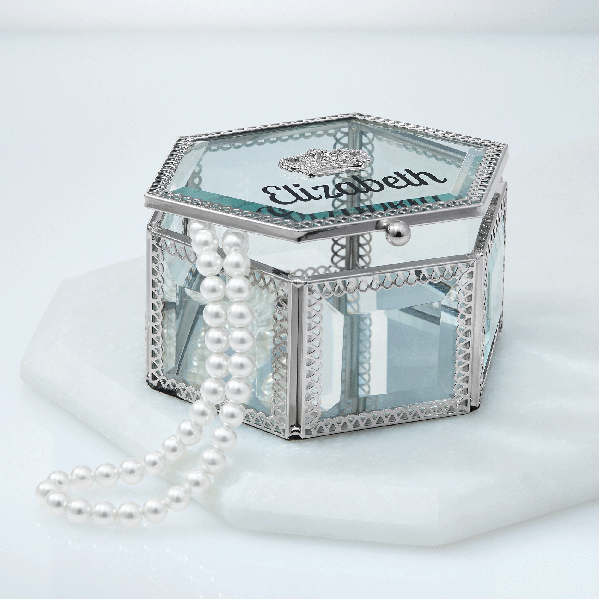 Glam Crown Jewelry Box, Silver, large