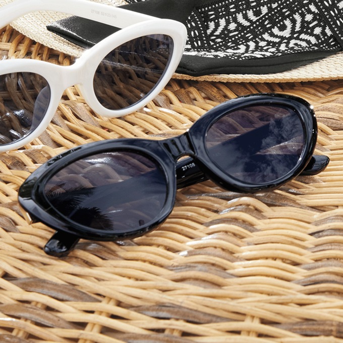 Retro Cat-Eye Sunglasses, Black, large