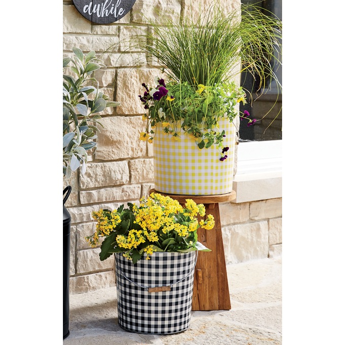 Set of 2 Gingham Check Planters, , large