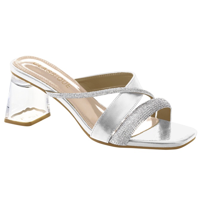Classique Glitter Rope Slide Sandal with Mini Rhinestones and Chunky 2.5" Heel, , large