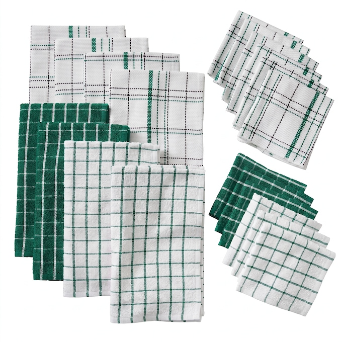 Color Connection 20-Piece Kitchen Towel Set in Absorbent Cotton, Evergreen, large
