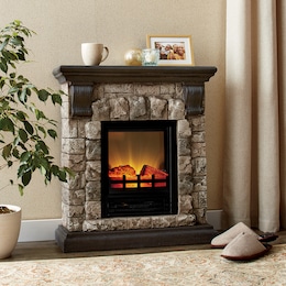Faux-Stone Electric Fireplace, Rustic, , large