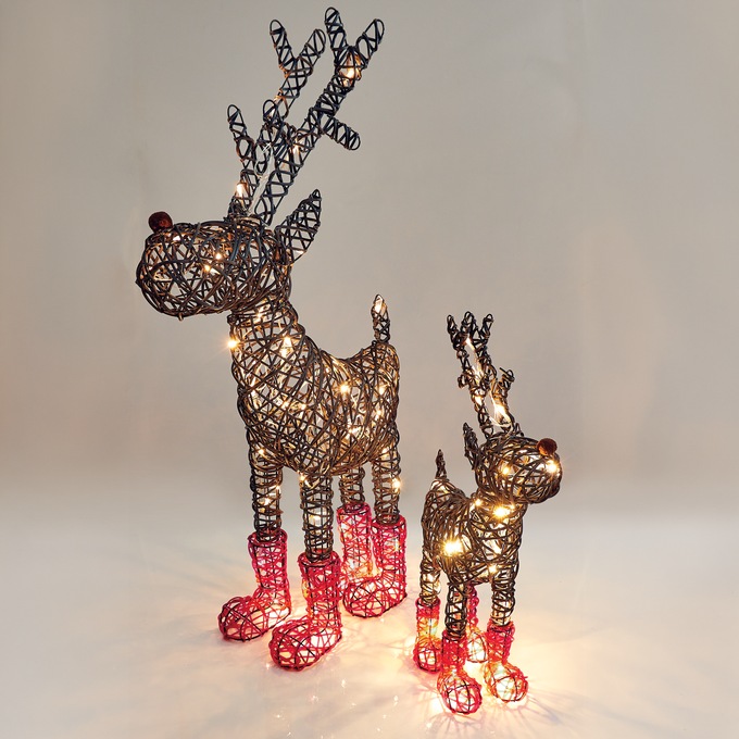 Set of 2 Whimsical Rattan Reindeer, Brown, large