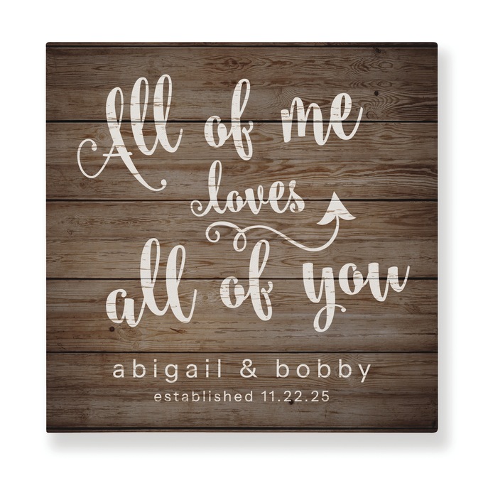 Personalized All of Me Loves You Wall Art, Brown, large