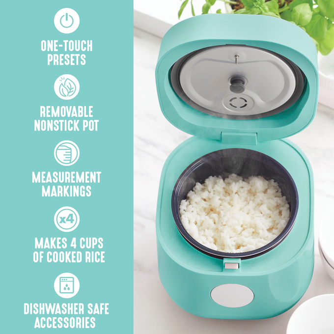 Greenlife 4-Cup Rice and Grains Cooker, Turquoise, large