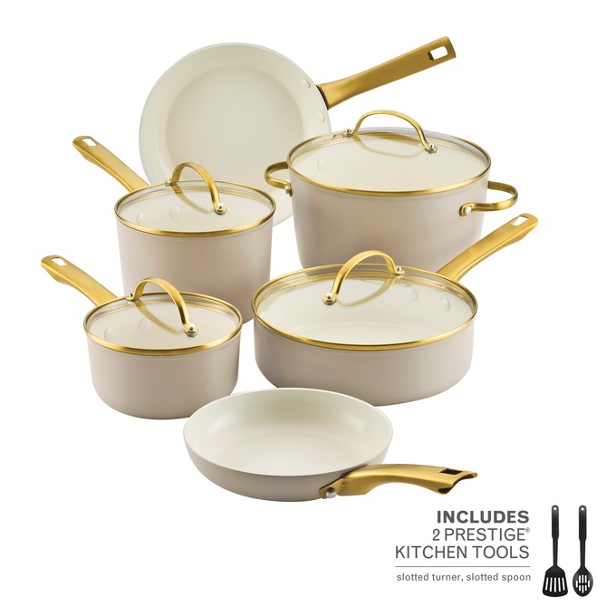 Farberware 12-Piece Forged Aluminum Cookware Set, Taupe, large