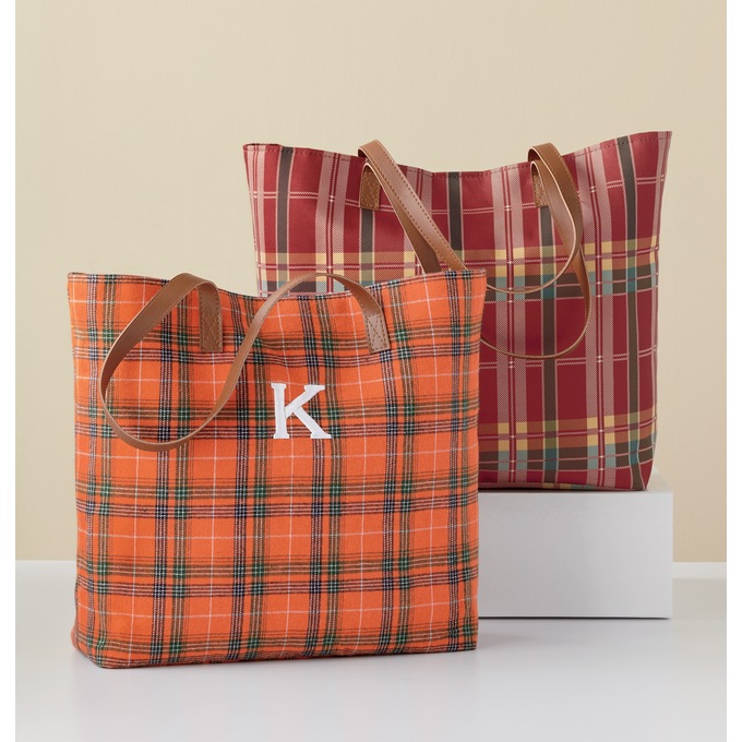 Personalized Harvest Plaid Tote, , large