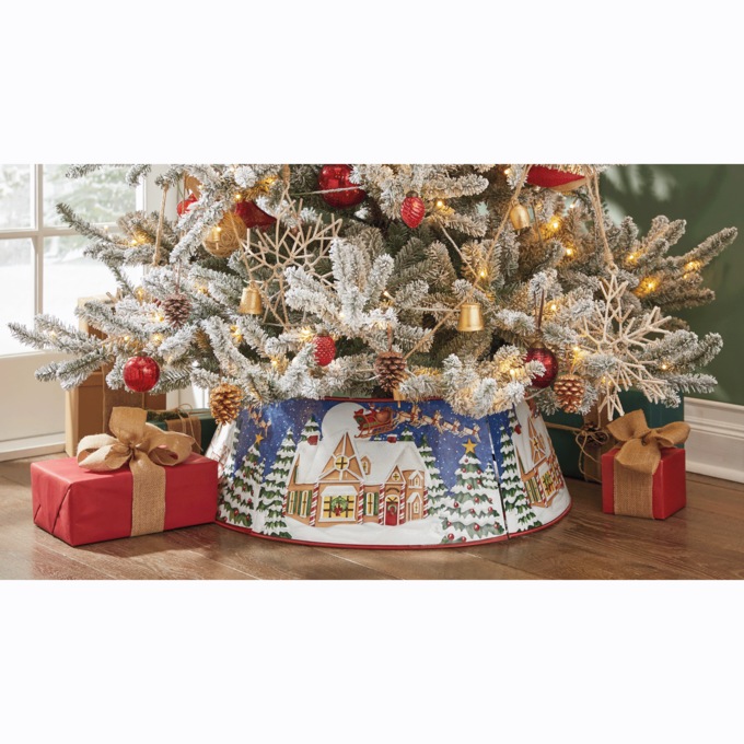 Santa on a Rooftop Metal Tree Collar, , large