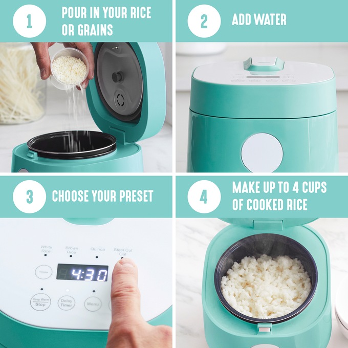 Greenlife 4-Cup Rice and Grains Cooker, Turquoise, large