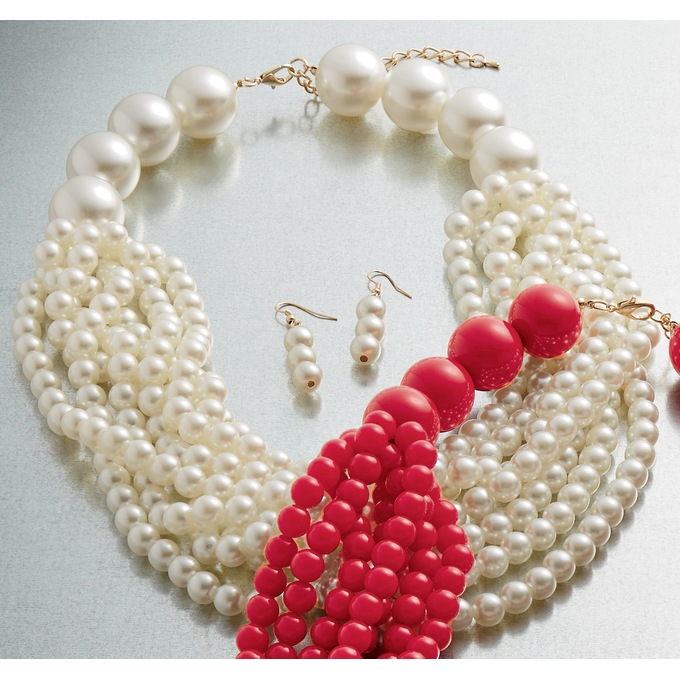 Beaded Necklace and Earring Set, , large