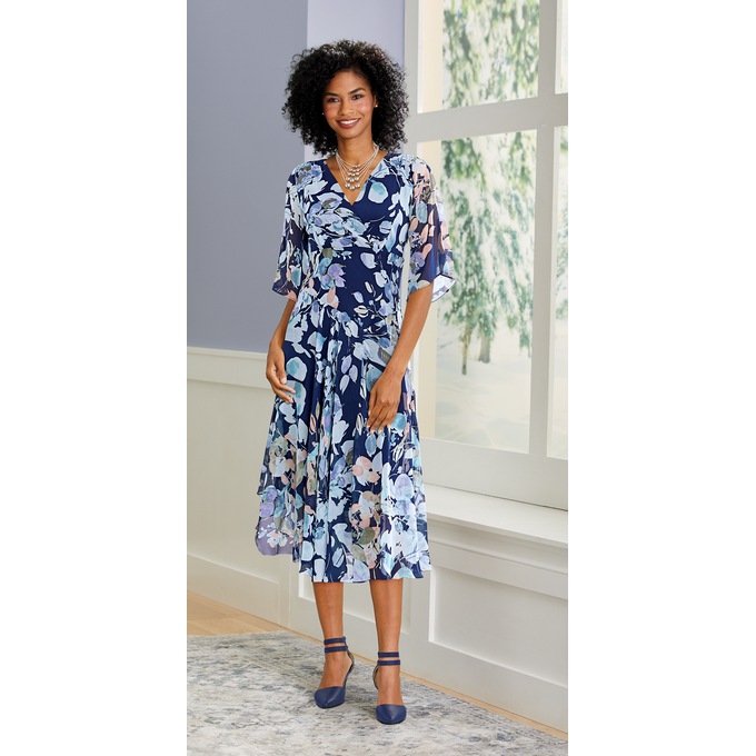 Floral Fit and Flare Dress, , large