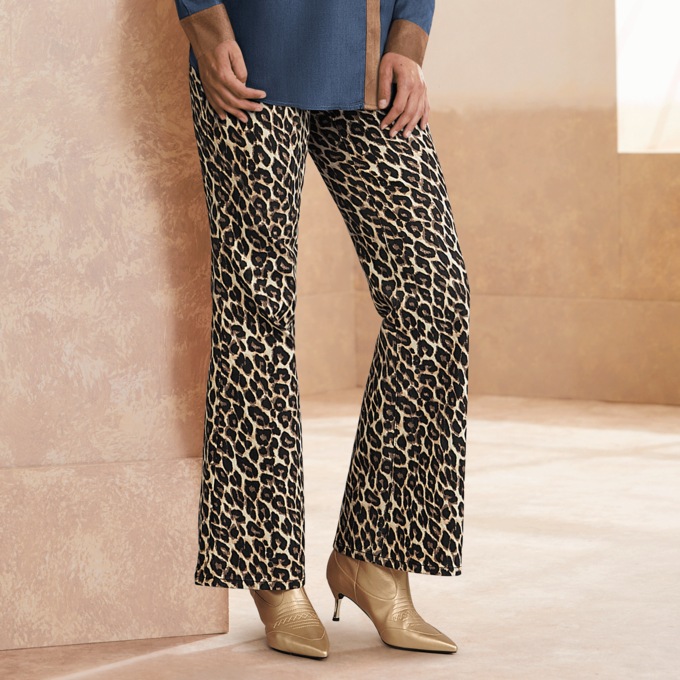 Leopard Flared-Leg Jean, , large