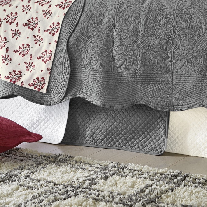 Diamond-Quilted Chateau Bedskirt, Charcoal, large