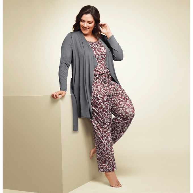 3-Piece Floral PJ Set with Cami, Pant and Cardigan, , large