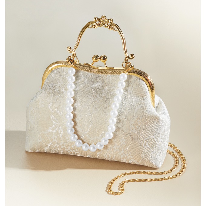 Lace and Pearl Handbag, Ivory, large