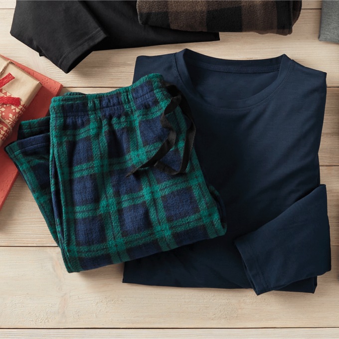2-Piece Fleece PJ Set, Navy Tartan Plaid, large