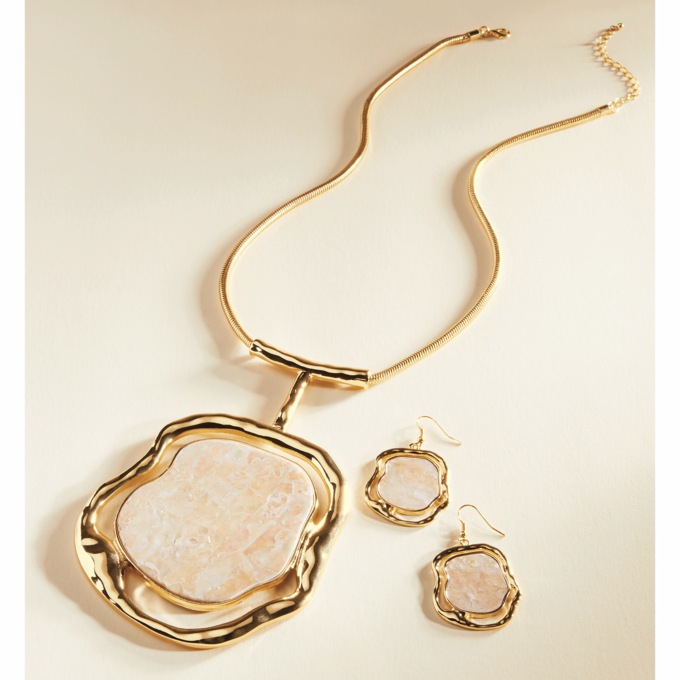 Faux-Shell Frame Necklace & Earring Set, , large