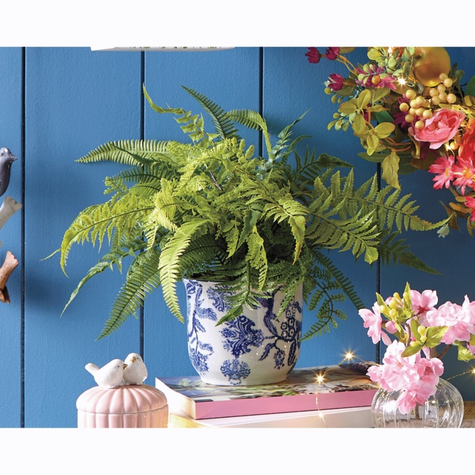 Mixed Fern in Blue and White Vase, , large
