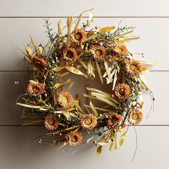 Orange Floral and Grasses Wreath, , large