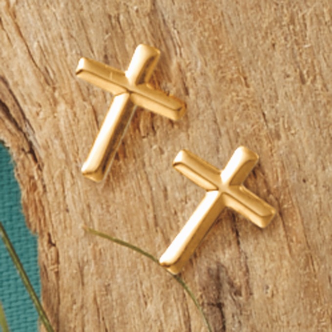 14K Gold Cross Post Earrings, , large
