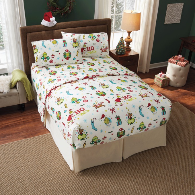 No Boxes & Bags Grinch Flannel Sheet Set, , large