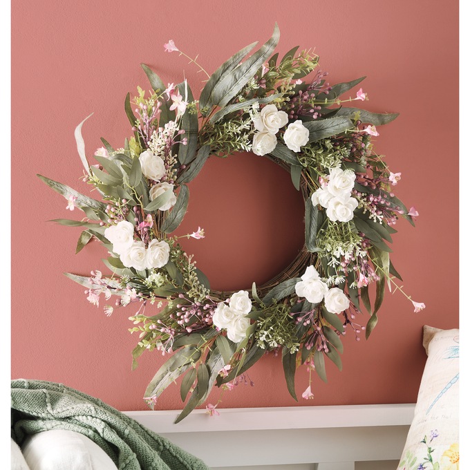 Eucalyptus & Rose Wreath, , large