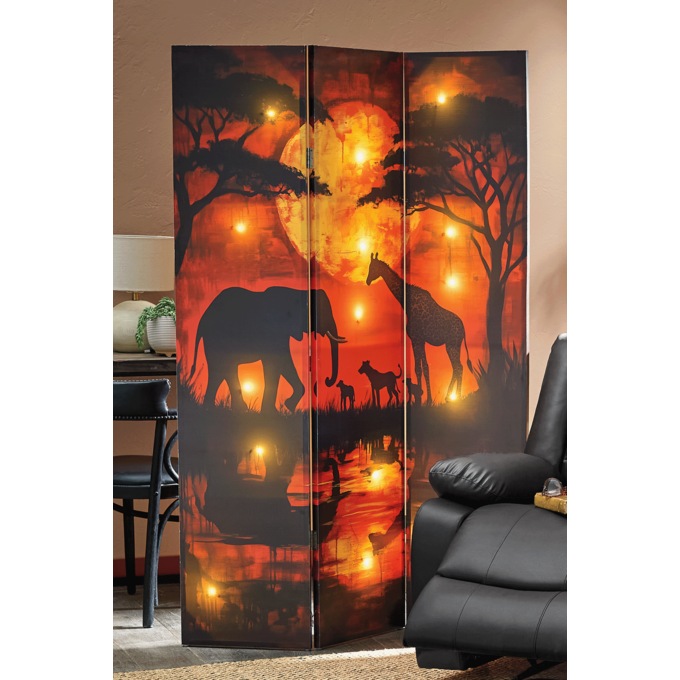 Lit African Safari Sunset Room Screen, Multi, large