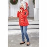 Mia Shiny Puffer Jacket with Faux-Fur Hood, Red, large