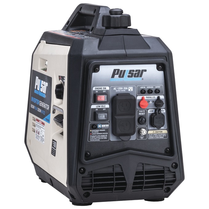 Pulsar 1600W/1200W Portable Gas Inverter Generator, Recoil Start with CO Alert, Black, large