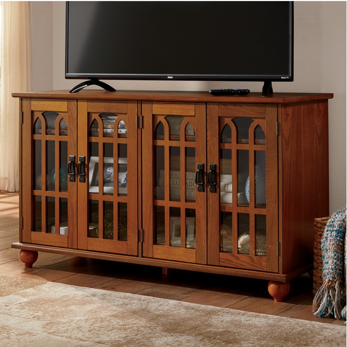Arched-Door Mission Style 4-Door TV Stand, , large