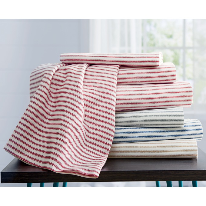Cotton Ticking Stripe Sheet Set, Red, large
