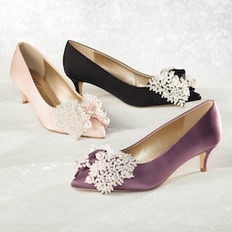 Faux-Pearl Satin Bow Pump with 2&quot; Kitten Heel and Memory Foam for Women, , large