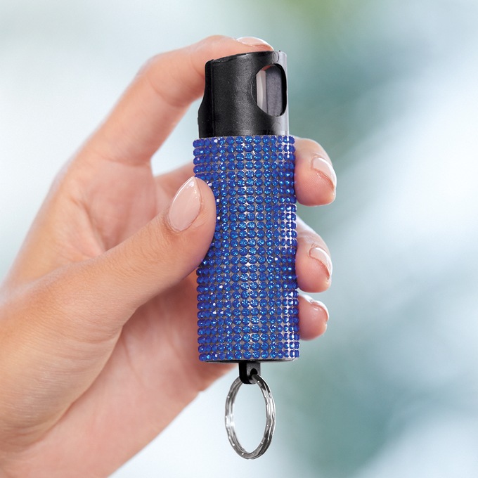Rhinestone Pepper Spray Keychain with 16-Ft. Range and UV Dye by Guard Dog Security, Blue, large